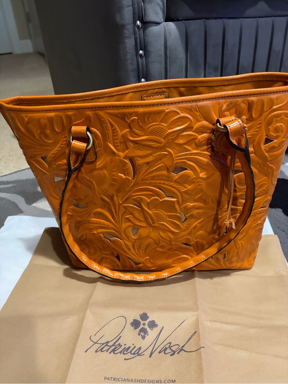 Patricia Nash Adeline Tote Cutout Tooled Leather Bag – Sun Yellow
